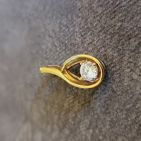 Goldtone Faux Diamond Teardrop Pendant - Picture 2 of 5